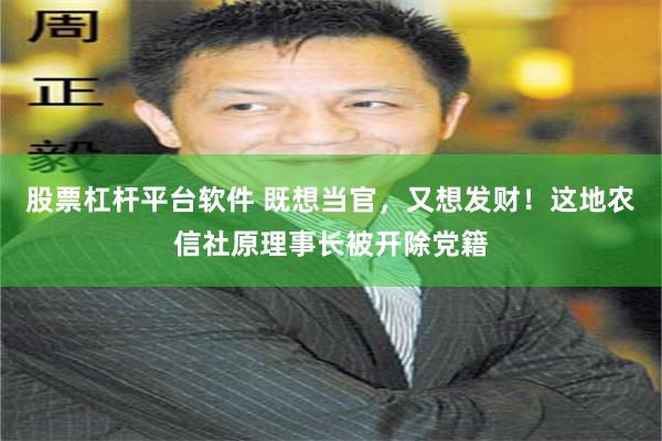 股票杠杆平台软件 既想当官，又想发财！这地农信社原理事长被开除党籍